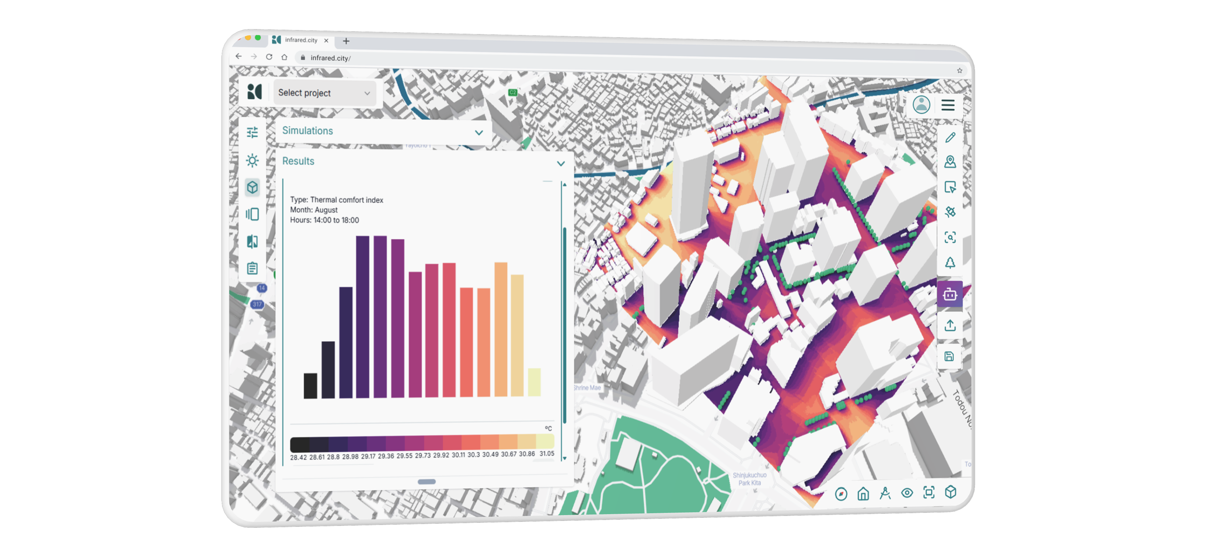 infrared.city platform — thermal comfort simulation
